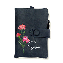 Personalized Birth Flower Wallet – Custom Name Card Holder, Stylish & Sentimental Gift for Women