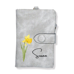 Personalized Birth Flower Wallet – Custom Name Card Holder, Stylish & Sentimental Gift for Women