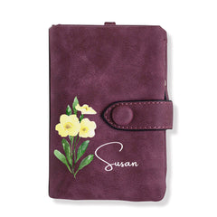 Personalized Birth Flower Wallet – Custom Name Card Holder, Stylish & Sentimental Gift for Women
