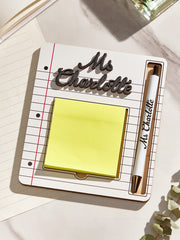 Personalized Wooden Sticky Note Holder with Pen – Custom Engraved Teacher Appreciation Gift