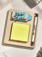 Personalized Wooden Sticky Note Holder with Pen – Custom Engraved Teacher Appreciation Gift