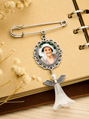 Personalized Angel Wings Memorial Pin – Custom Photo Brooch for Weddings & Special Keepsakes