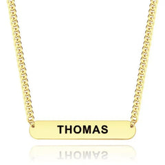 Personalized Engraved Bar Necklace – Thick Chain Punk Jewelry for Men, Custom Name Pendant, Hip-Hop Statement Necklace