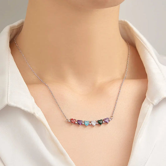 Personalized Heart Birthstone Necklace – Custom Engraved Jewelry Gift for Anniversary, Birthday & Special Occasions
