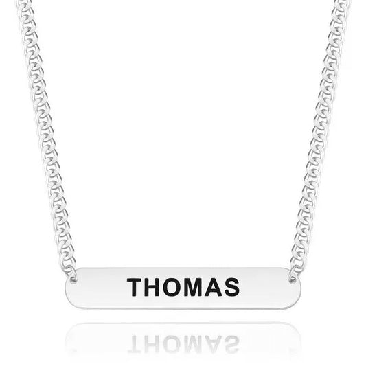 Personalized Engraved Bar Necklace – Thick Chain Punk Jewelry for Men, Custom Name Pendant, Hip-Hop Statement Necklace