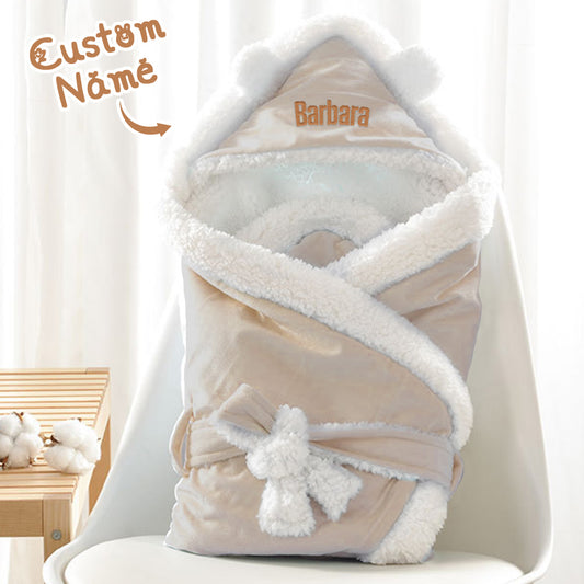 Soft and cozy personalized baby swaddle blanket with custom embroidered name, perfect sleeping bag for newborns and infants