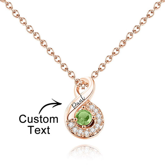 Personalized Engraved Birthstone Infinity Necklace – Custom Name Jewelry for Mothers, Sisters & Loved Ones
