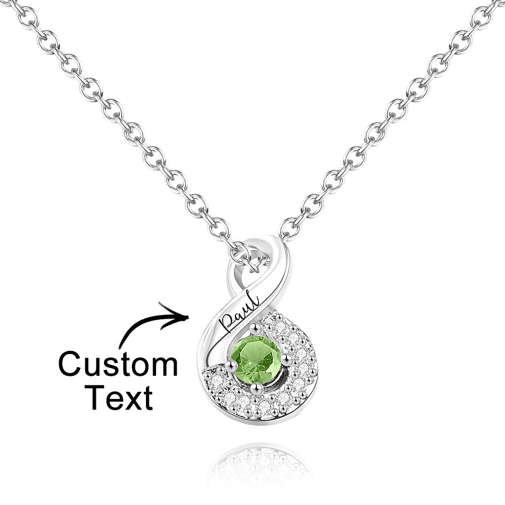 Personalized Engraved Birthstone Infinity Necklace – Custom Name Jewelry for Mothers, Sisters & Loved Ones