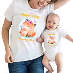 Personalized First Mother’s Day Matching Set – Custom Fox Mommy & Baby Outfit