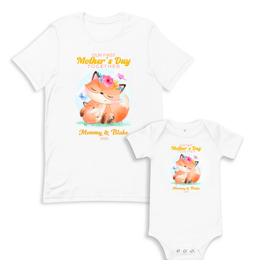 Personalized First Mother’s Day Matching Set – Custom Fox Mommy & Baby Outfit