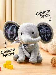 Personalized Elephant Plush – Custom Baby Keepsake & Birth Announcement Gift