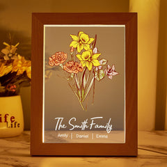 Personalized Birth Flower Bouquet LED Light – Custom Name Engraved Night Lamp for Mom & Grandma