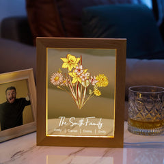 Personalized Birth Flower Bouquet LED Light – Custom Name Engraved Night Lamp for Mom & Grandma