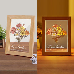 Personalized Birth Flower Bouquet LED Light – Custom Name Engraved Night Lamp for Mom & Grandma