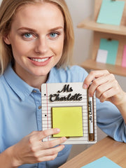 Personalized Wooden Sticky Note Holder with Pen – Custom Engraved Teacher Appreciation Gift