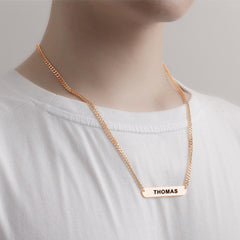 Personalized Engraved Bar Necklace – Thick Chain Punk Jewelry for Men, Custom Name Pendant, Hip-Hop Statement Necklace