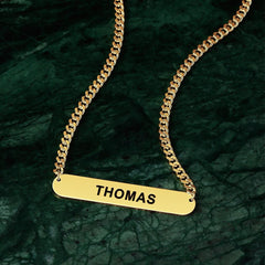 Personalized Engraved Bar Necklace – Thick Chain Punk Jewelry for Men, Custom Name Pendant, Hip-Hop Statement Necklace