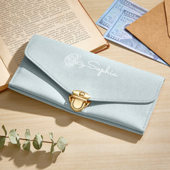 Personalized Birth Flower Wallet – Custom Faux Leather Wallet with Name for Women