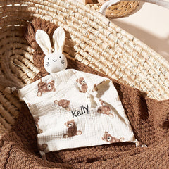 Personalized Baby Soothe Towel Bib & Soft Sleeping Doll – Custom Embroidered Name Gift for Newborns