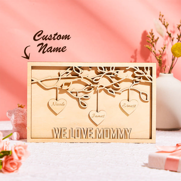Personalized Family Tree Plaque – Engraved Wooden Home Décor Gift for Mom, Grandma, Mother’s Day